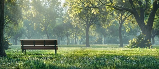 Obraz premium Bench in the park. Copy space image. Place for adding text and design