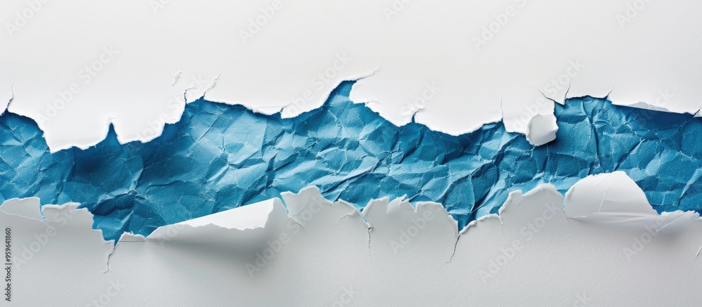 Aufkleber blue torn paper on a white paper background. copy space image. place for adding text and design