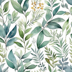 Fototapeta premium seamless Watercolor Pattern using botanical elements.