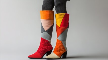 Vibrant Patchwork Knee-High Boots: A Stunning Fusion of Art and Functionality for Winter Fashion – Perfect as a Bold Poster for Stylish Interiors!