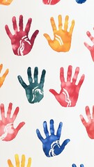 Obraz premium colorful watercolor handprints pattern - abstract artwork for wall art, home decor, and creative projects.