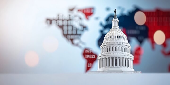 us capitol building with financial data and chart overlay - symbolic of government and economic influence. - Powered by Adobe