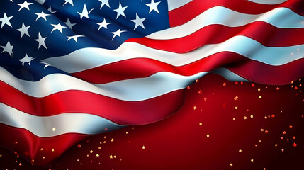 Obraz premium Waving American flag with a festive background.