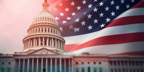 us capitol building with american flag and financial chart overlay - symbol of american democracy, economy, and power.