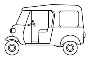 Fototapeta premium Auto Rickshaw line art drawing, Classic auto rickshaw outline vector