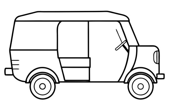 recommend clip art: Auto Rickshaw line art drawing, Classic auto rickshaw outline vector