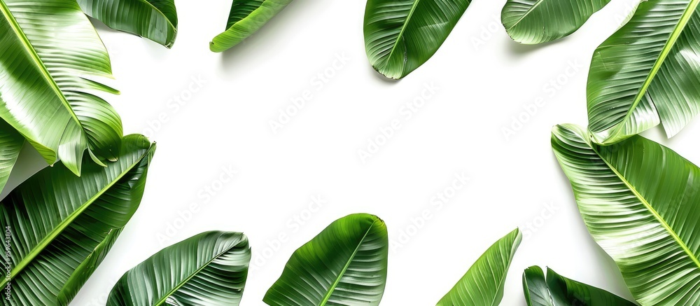 Aufkleber banana leaves over a white background. copy space image. place for adding text and design