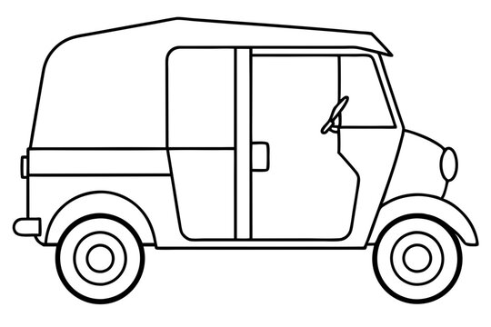 recommend clip art: Auto Rickshaw line art drawing, Classic auto rickshaw outline vector