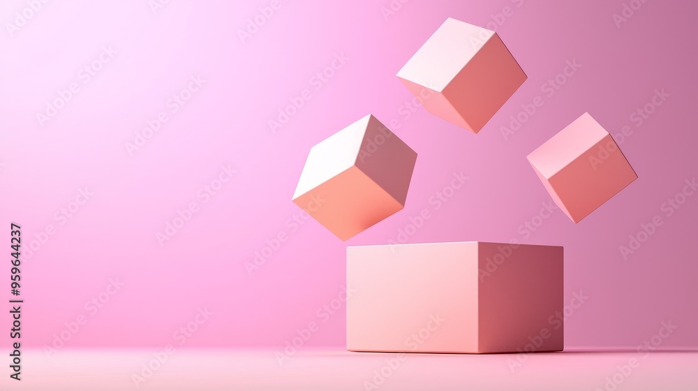 Aufkleber pastel pink 3d cubes abstract minimalist background with copy space for text and design