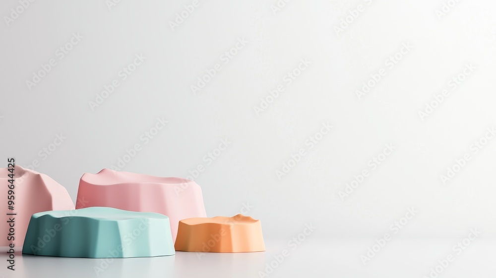 Aufkleber minimalist pastel podium mockup with soft white background for product display and branding - 3d ren