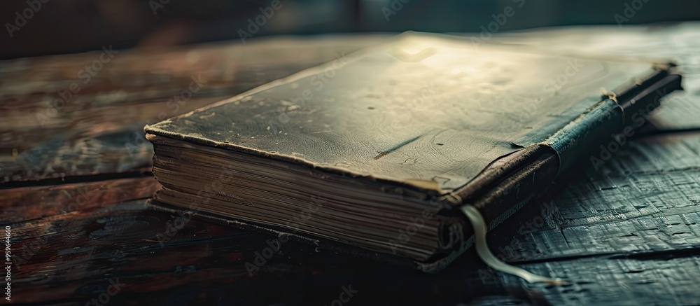 Poster close up image of a notebook vintage appearance. copy space image. place for adding text and design