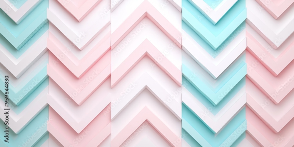 Poster abstract pastel pink and blue 3d chevron pattern background with empty space for text.