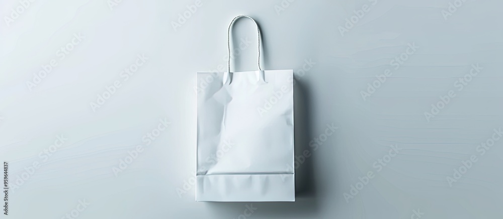 Poster white paper bag isolated against a white background top view. copy space image. place for adding tex