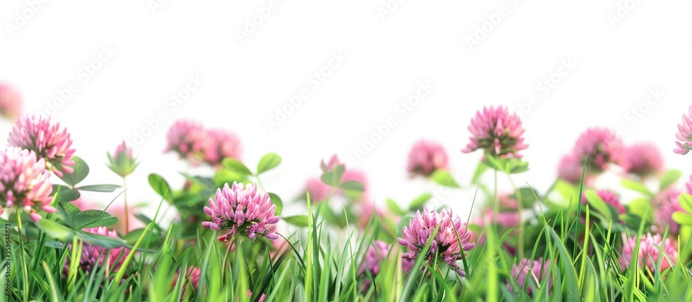 Poster lovely tulips in a green field. copy space image. place for adding text and design