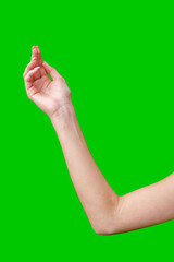 Female Hand Making Gesture Against Green Screen