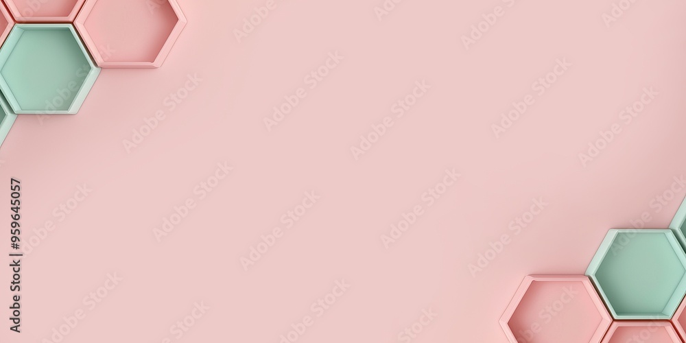 Aufkleber minimalist pastel pink and green hexagon shapes with copy space for text and design 3d render