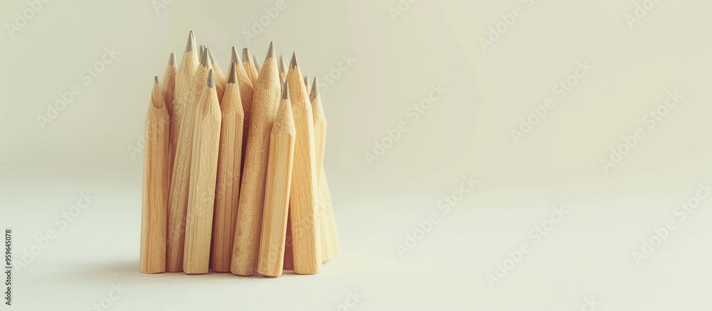 Poster group of small wooden pencils. copy space image. place for adding text and design