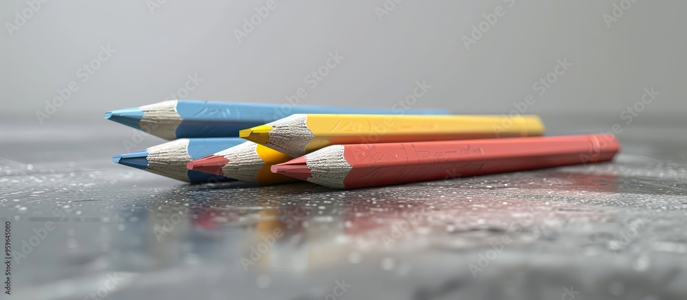 Poster a collection of pencils on a table. copy space image. place for adding text and design