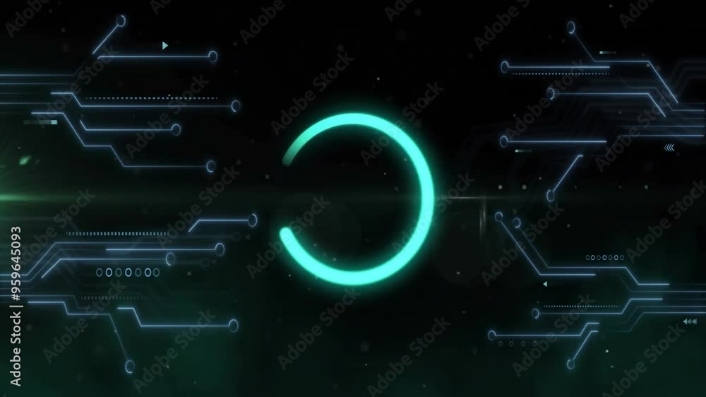 Poster glowing circular animation with circuit-like lines on dark background