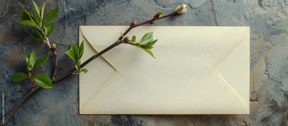 Poster a letter featuring a twig from a chinese tallow tree. copy space image. place for adding text and de