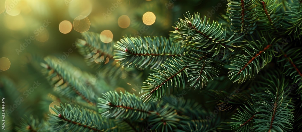 Poster close up of a fir tree branch shallow depth of field close up of a pine branch concept for christmas