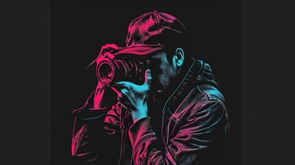 Photography logo with not the name , Grafity style, blind box, Black background,generative ai