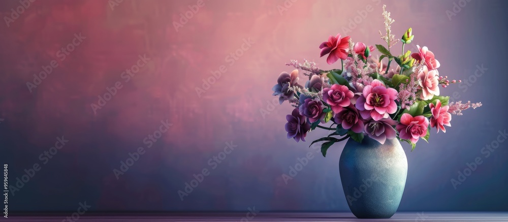 Poster lovely bouquet in a vase. copy space image. place for adding text and design