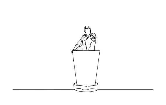 recommend clip art: One continuous line drawing businessman speaking at the podium. Politician speaking  in single line illustration.