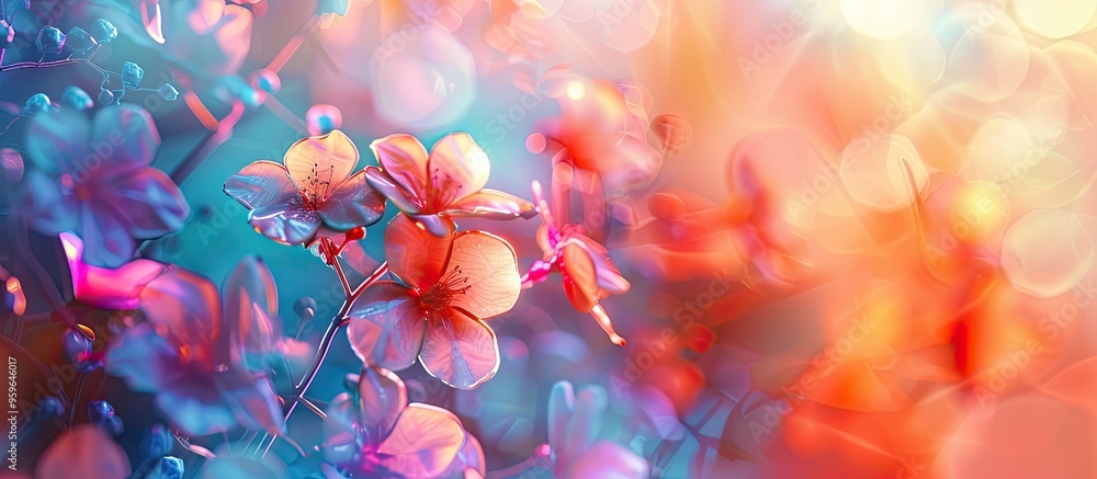 Poster beautiful flowers created with abstract color filters. copy space image. place for adding text and d