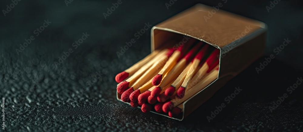 Poster matches in an open matchbox on copyspace with selective focus and out of focus