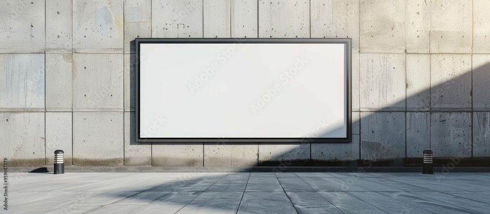 Poster white blank advertising billboard framed with a black border on the wall. copy space image. place fo