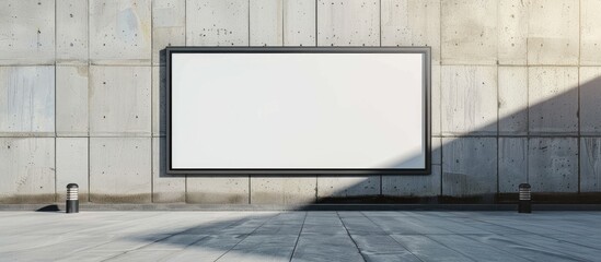 White blank advertising billboard framed with a black border on the wall. Copy space image. Place for adding text and design
