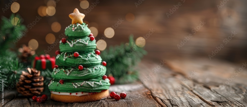 Canvas Prints Christmas Tree Cakes for the holiday on a wooden background Selective focus. Copy space image. Place for adding text and design