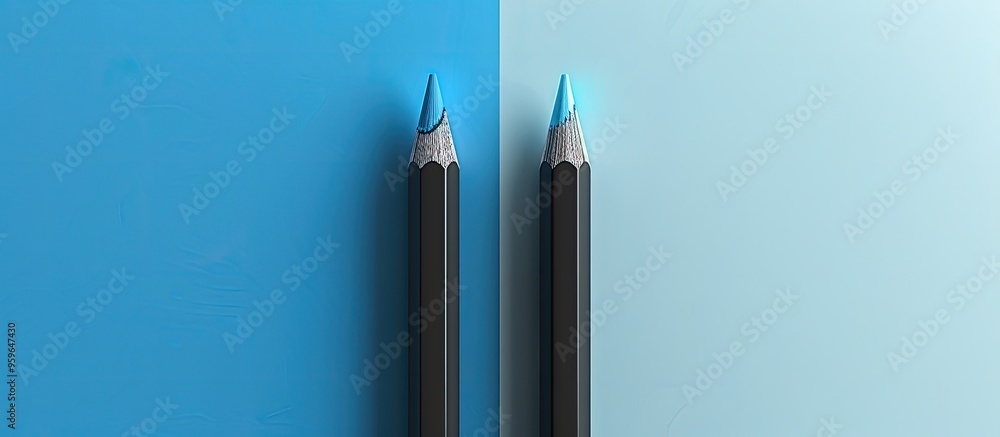 Aufkleber black and blue pencils positioned opposite each other minimal aesthetic. copy space image. place for