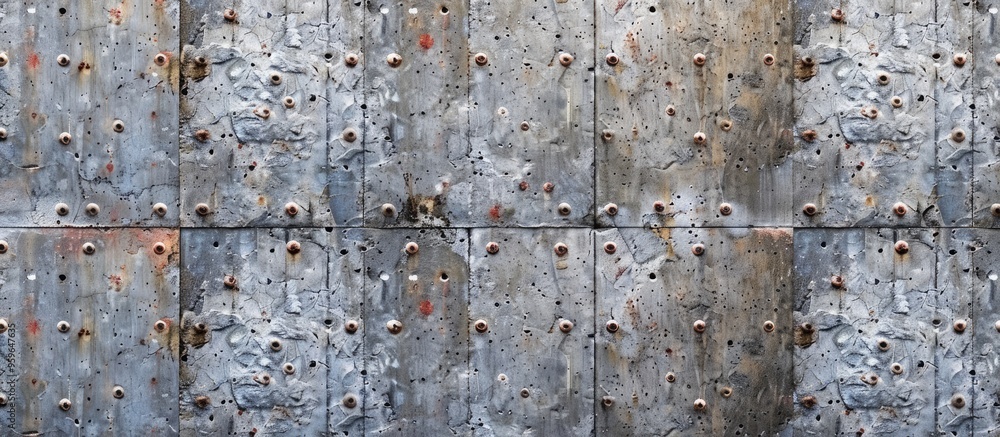 Poster brown seamless stone wall texture with red spots concrete fence empty studio background concrete tex
