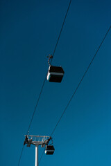 View to cable car over city. Telecabine Lisbon.