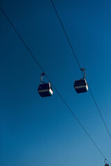 Obraz premium View to cable car over city. Telecabine Lisbon.