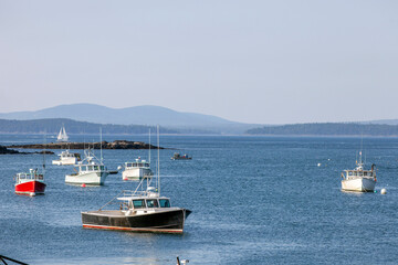 Fototapeta premium Boats moored in Bar Harbor, ME