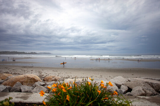 People enjoying the beach in Maine