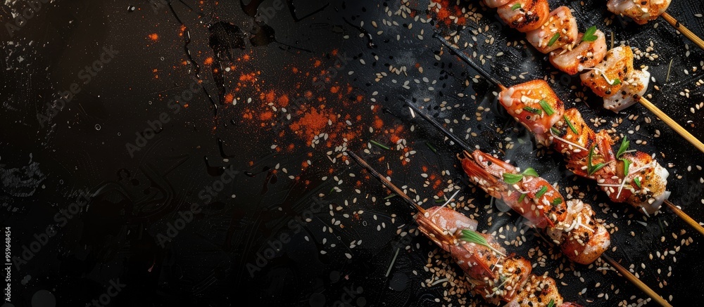Poster japanese cuisine salted and dried beryx splendens. copy space image. place for adding text and desig