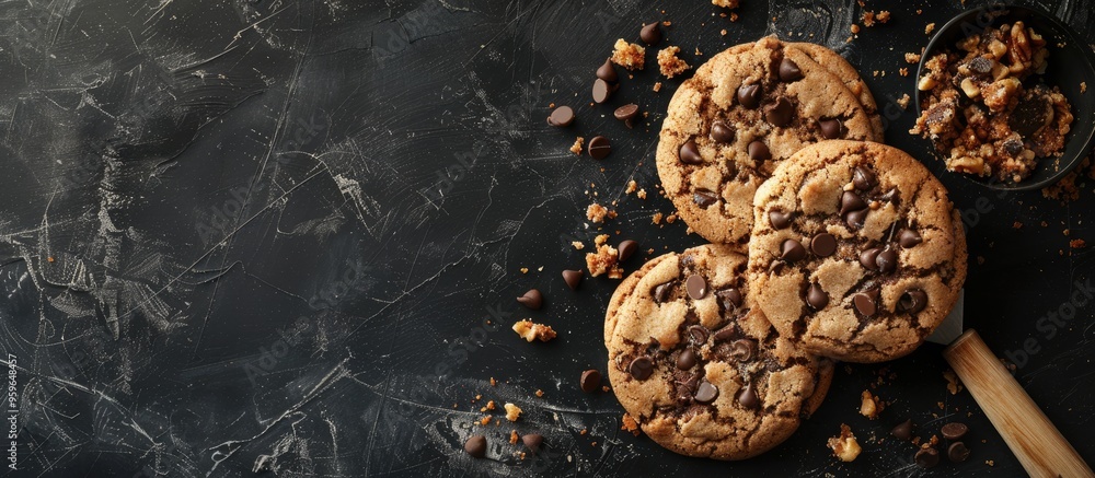 Poster combine the cookie ingredients using a rubber spatula. copy space image. place for adding text and d