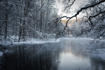 Fototapeta premium winter landscape with a river in Fiskars, Finland