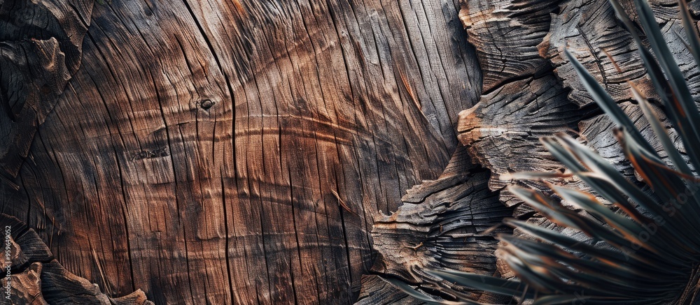 Poster brown dry palm tree trunk from the jungle featuring an intriguing texture background and details abs