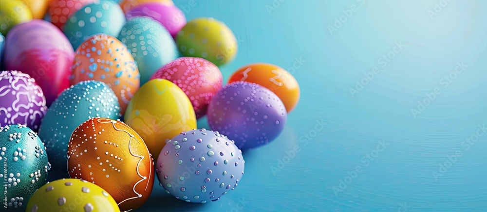 Poster colorful easter eggs background featuring easter eggs. copy space image. place for adding text and d