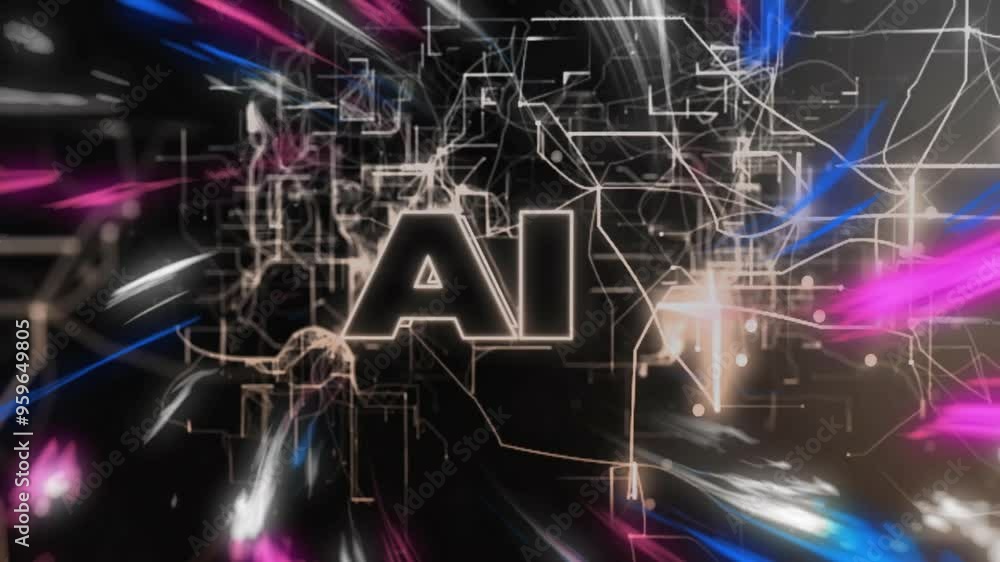 Poster ai text with abstract lines and shapes animation on dark background