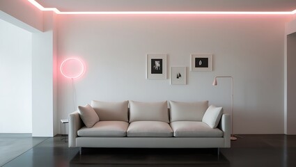 Modern Apartment Interior with art picture frame. Japanese home interior design of modern living room