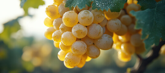 Detailed shot of ripe white grapes