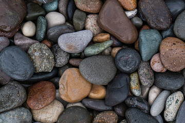 Wet pebbles on the sea shore