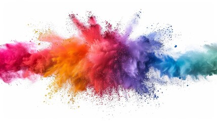 Colorful mixed rainbow powder explosion isolated on white background