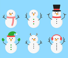 Set of snowman winter christmas decoration flat illustration clipart 